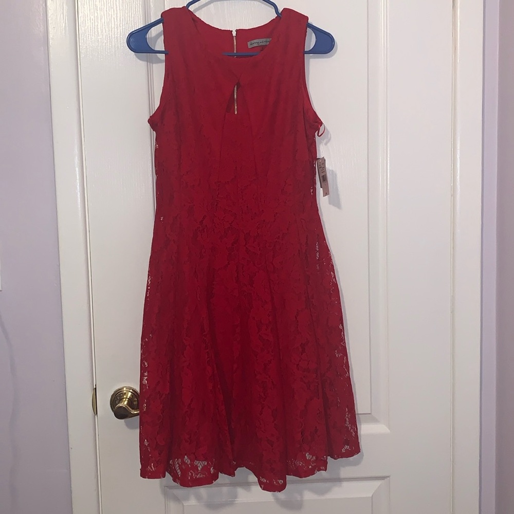 Danny & Nicole Red Sleeveless Lace Red Dress Back Zip Fit NWT